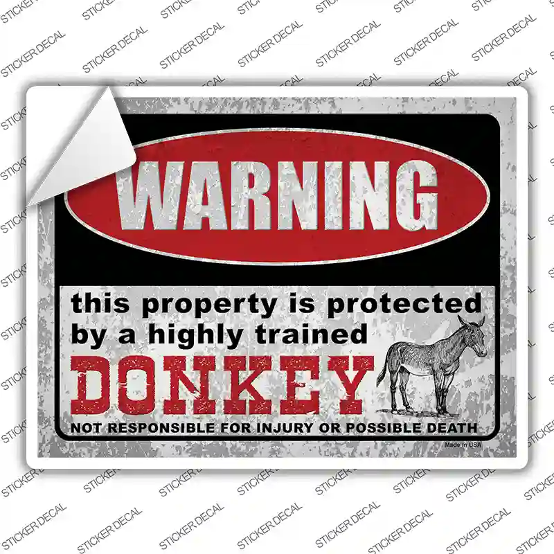Warning Highly Trained Donkey Novelty Rectangle Sticker Decal