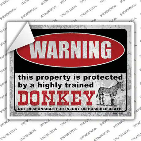 Warning Highly Trained Donkey Novelty Rectangle Sticker Decal