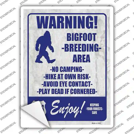 Warning Bigfoot Breading Area Novelty Rectangle Sticker Decal