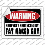 Warning Fat Naked Guy Novelty Rectangular Sticker Decal