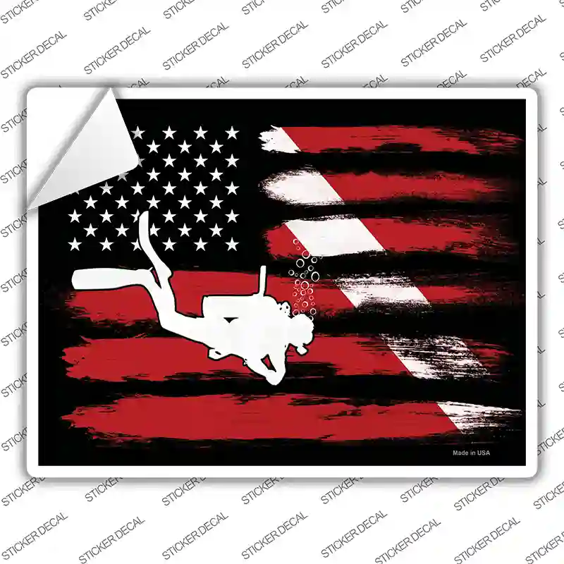 Diver|US Flag Novelty Rectangular Sticker Decal