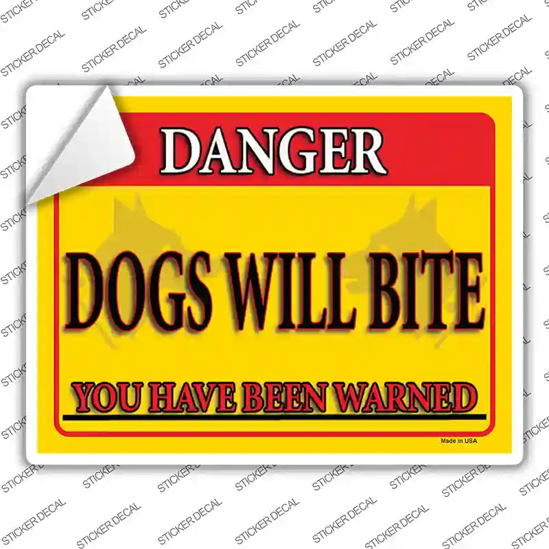 Dogs Will Bite Yellow Novelty Rectangular Sticker Decal