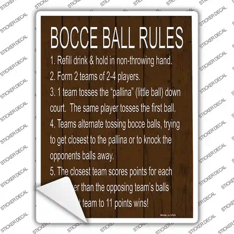 Bocce Ball 6 Rules Novelty Rectangle Sticker Decal