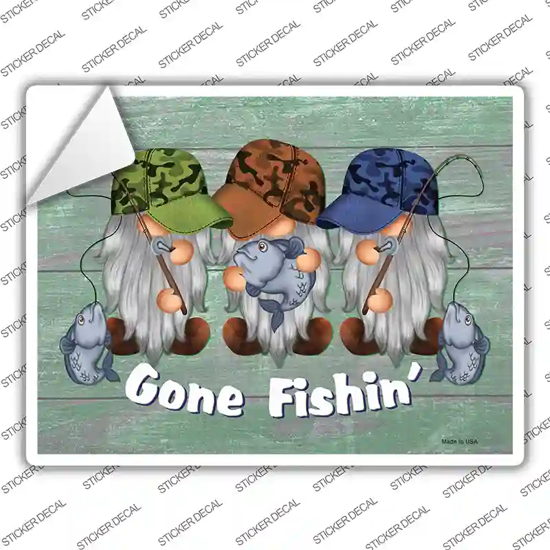 Gone Fishing Three Camo Gnomes Novelty Rectangle Sticker Decal