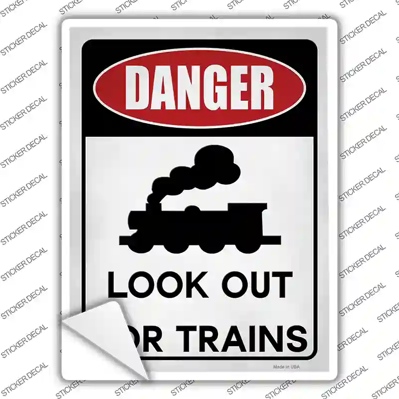 Danger Look Out Trains Novelty Rectangle Sticker Decal