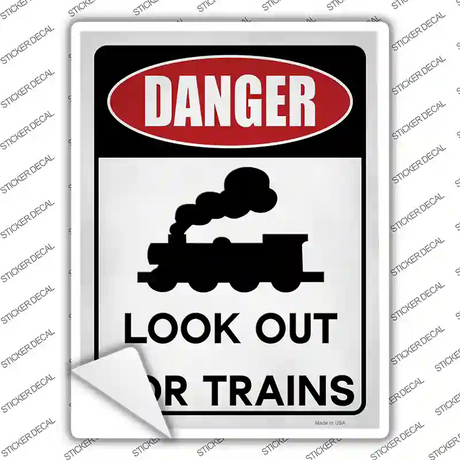 Danger Look Out Trains Novelty Rectangle Sticker Decal