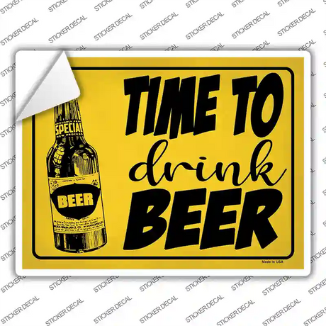 Time To Drink Beer Yellow Novelty Rectangle Sticker Decal