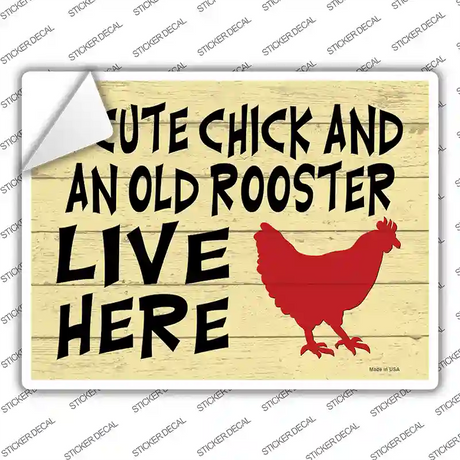 Cute Chick Old Rooster Live Here Novelty Rectangle Sticker Decal