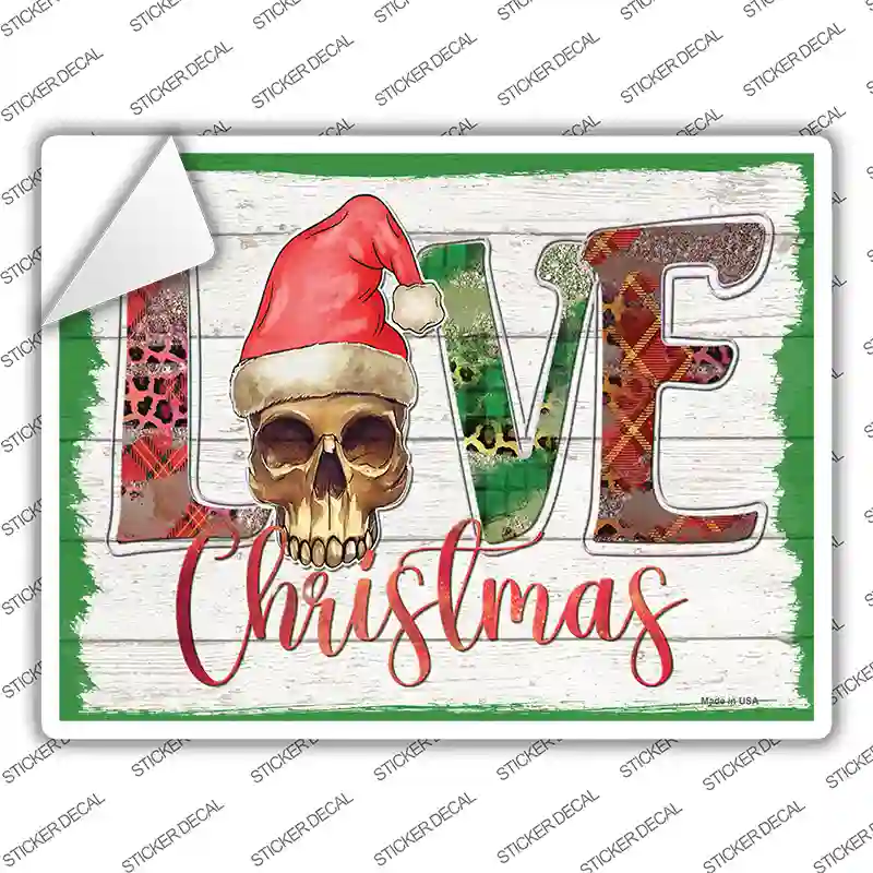 Love Christmas Skull Novelty Rectangle Sticker Decal