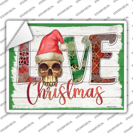 Love Christmas Skull Novelty Rectangle Sticker Decal