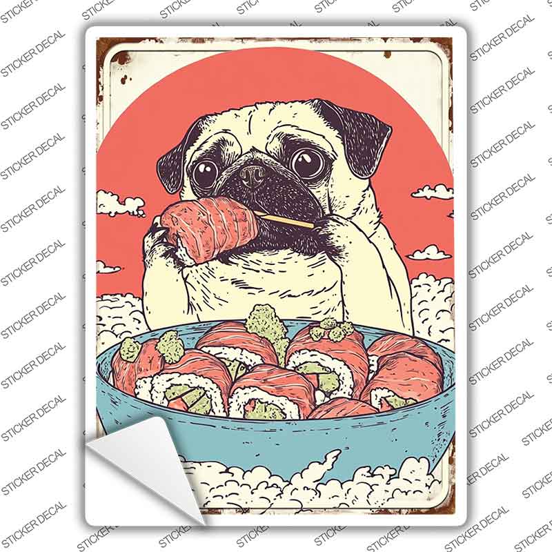 Pug Eating Sushi Bowl Novelty Rectangle Sticker Decal P-4480s