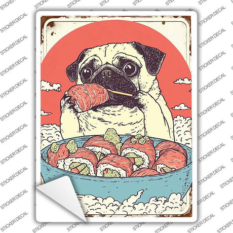 Pug Eating Sushi Bowl Novelty Rectangle Sticker Decal P-4480s