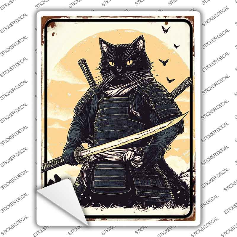 Samurai Cat Novelty Rectangle Sticker Decal P-4481s