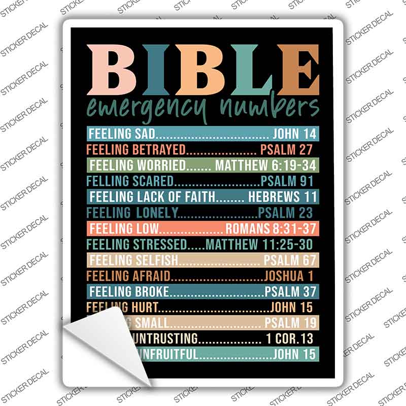 Bible Emergency Numbers Novelty Rectangle Sticker Decal P-4599s