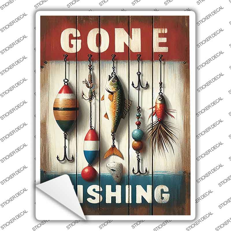 Gone Fishing Novelty Rectangle Sticker Decal P-4609s