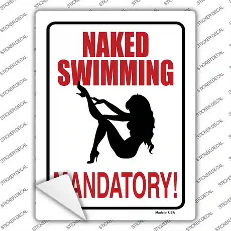 Naked Swimming Mandatory Novelty Rectangle Sticker Decal