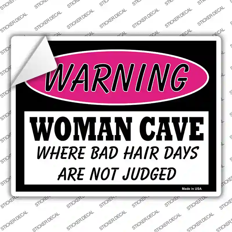 Woman Cave Bad Hair Days Novelty Rectangle Sticker Decal
