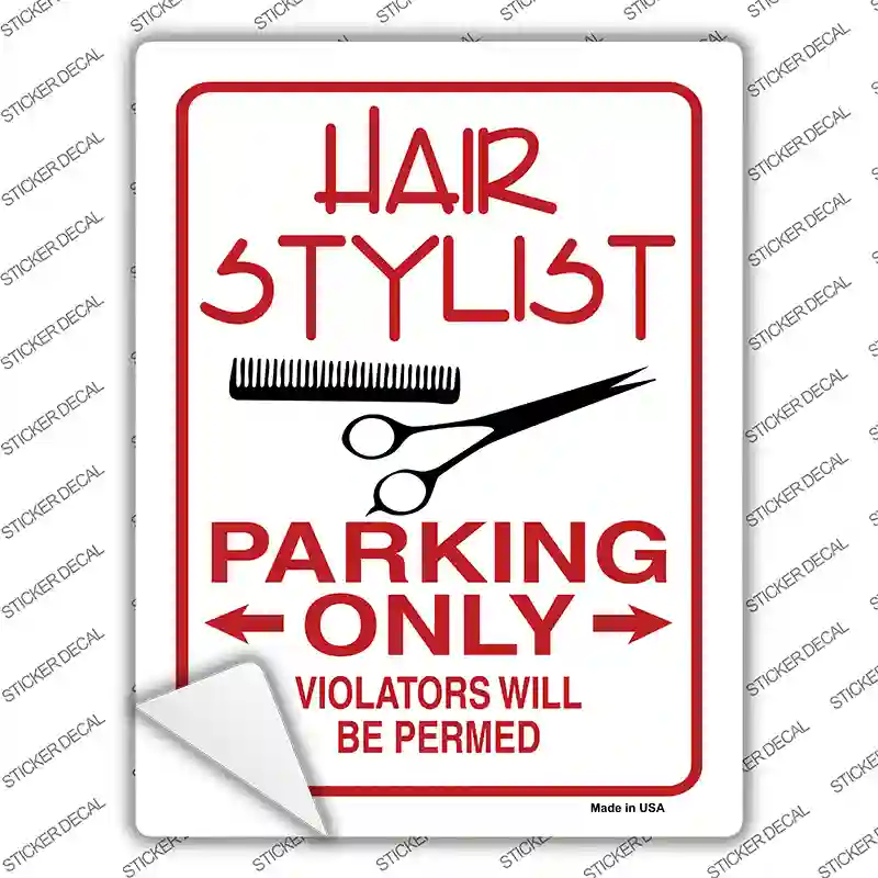 Hair Stylist Parking Permed Novelty Rectangular Sticker Decal