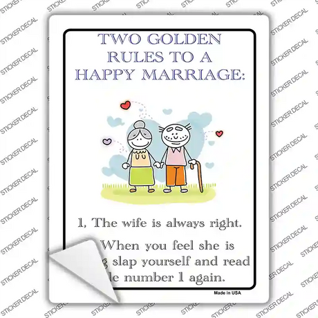 Rules To A Happy Marriage Novelty Rectangle Sticker Decal
