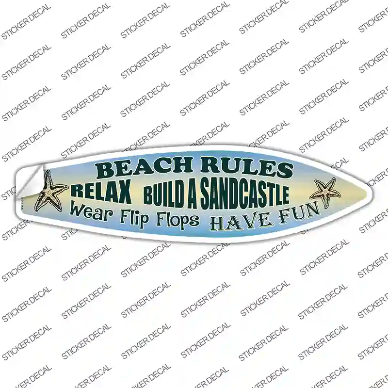 Beach Rules Relax Novelty Surfboard Sticker Decal