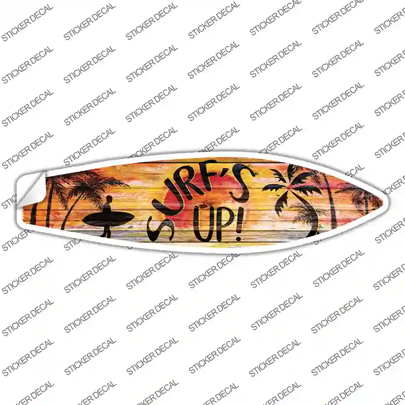 Surfs Up With Surfer Novelty Surfboard Sticker Decal