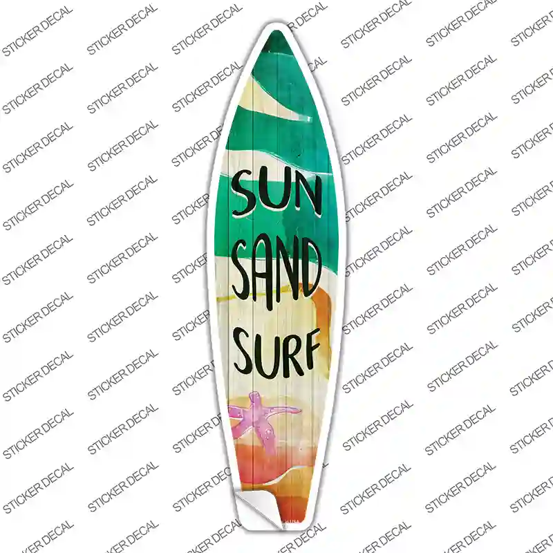 Sun Sand and Surf Novelty Surfboard Sticker Decal