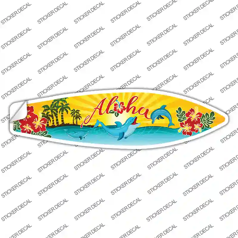 Aloha With Dolphins Novelty Surfboard Sticker Decal