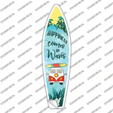 Happiness Comes in Waves Novelty Surfboard Sticker Decal