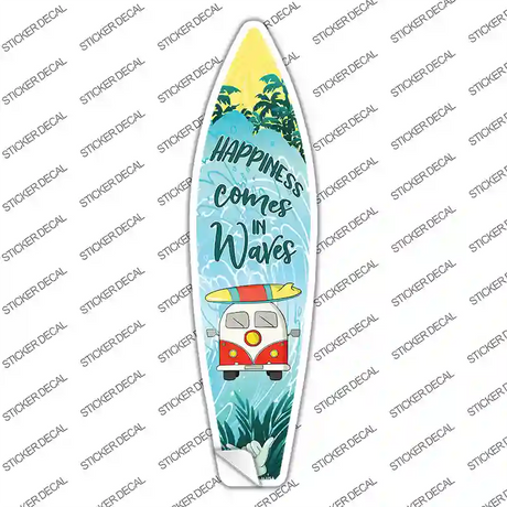 Happiness Comes in Waves Novelty Surfboard Sticker Decal