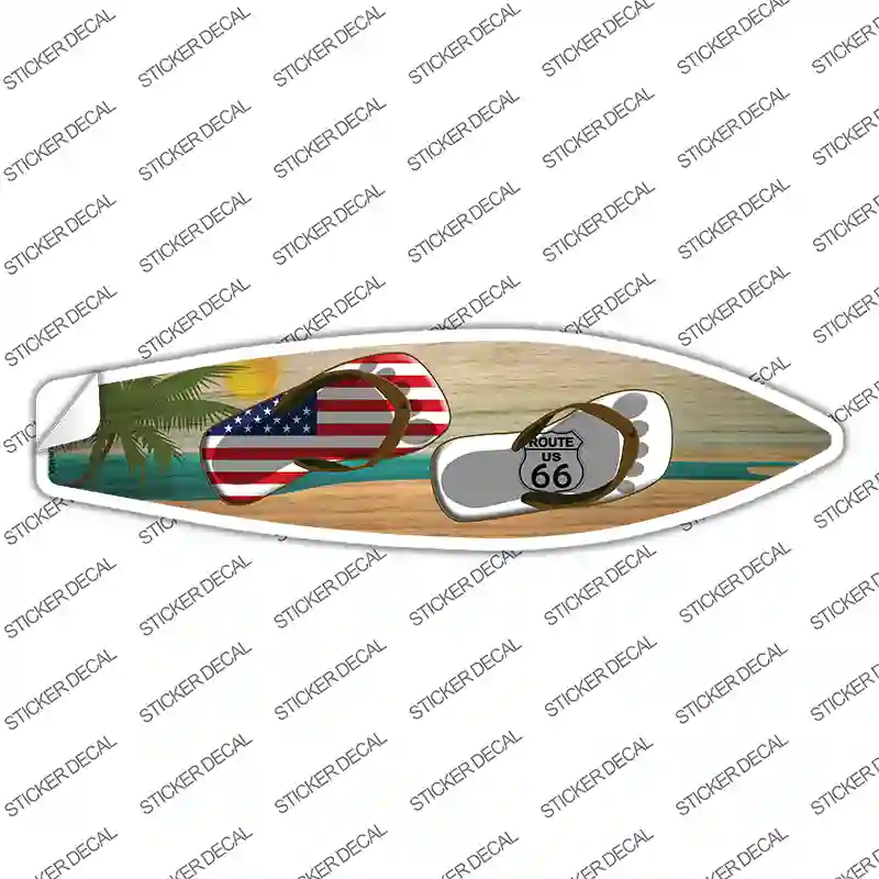 Route 66 Flag Flip Flop Novelty Surfboard Sticker Decal