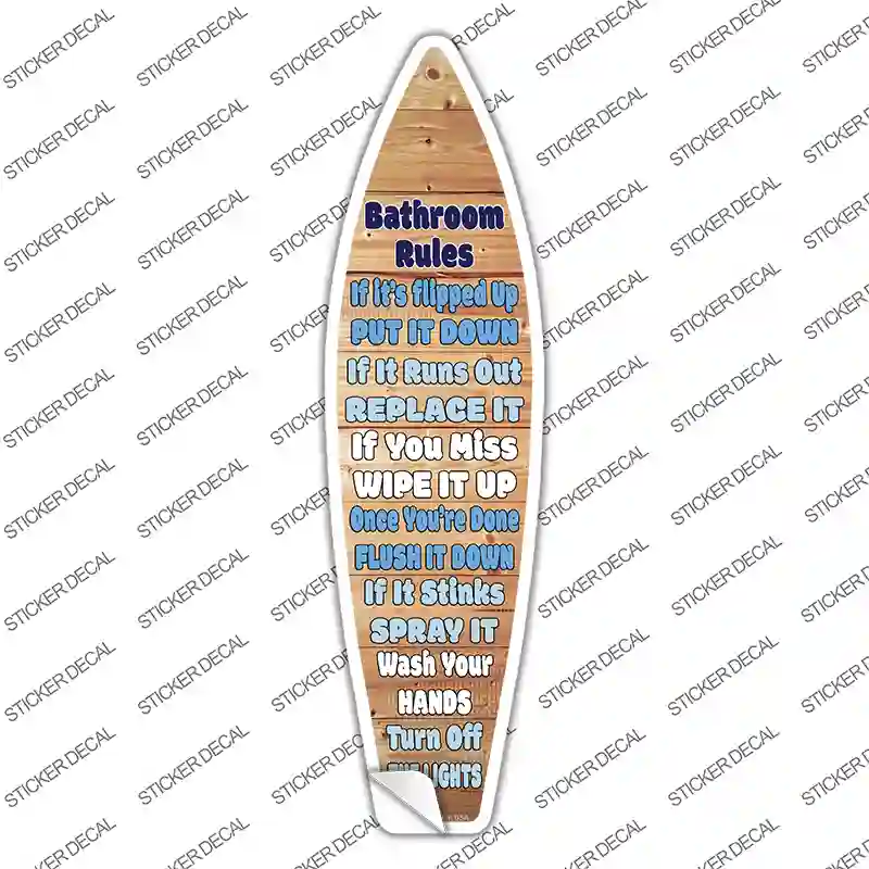 Bathroom Rules Novelty Surfboard Sticker Decal