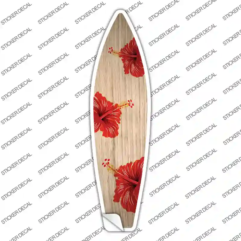 Red Hawaiian Flowers Novelty Surfboard Sticker Decal