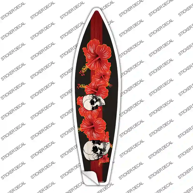 Red Line Skull With Flowers Novelty Surfboard Sticker Decal