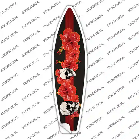 Red Line Skull With Flowers Novelty Surfboard Sticker Decal