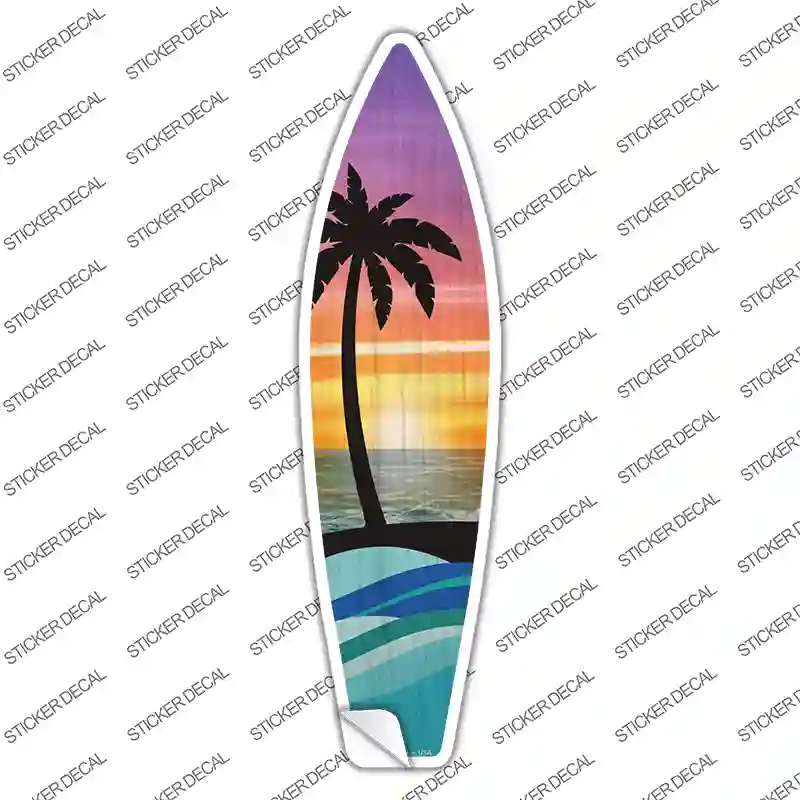 Palm Trees Sunset Novelty Surfboard Sticker Decal