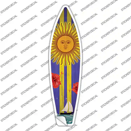Sailboat With Sun And Yellow Stripes Novelty Surfboard Sticker Decal