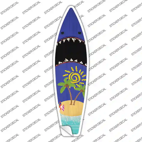 Shark And Beach Novelty Surfboard Sticker Decal