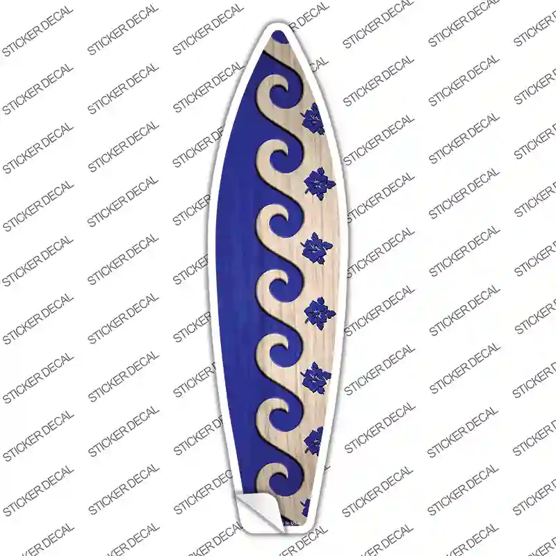 Blue Waves And Flowers Novelty Surfboard Sticker Decal