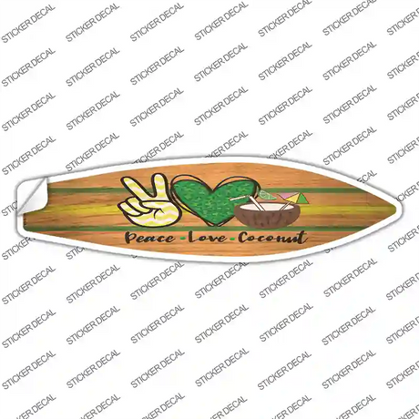 Peace Love Coconut Novelty Surfboard Sticker Decal