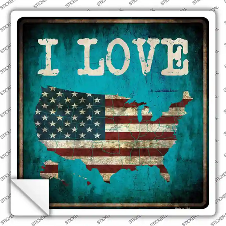 I Love USA Novelty Square Sticker Decal