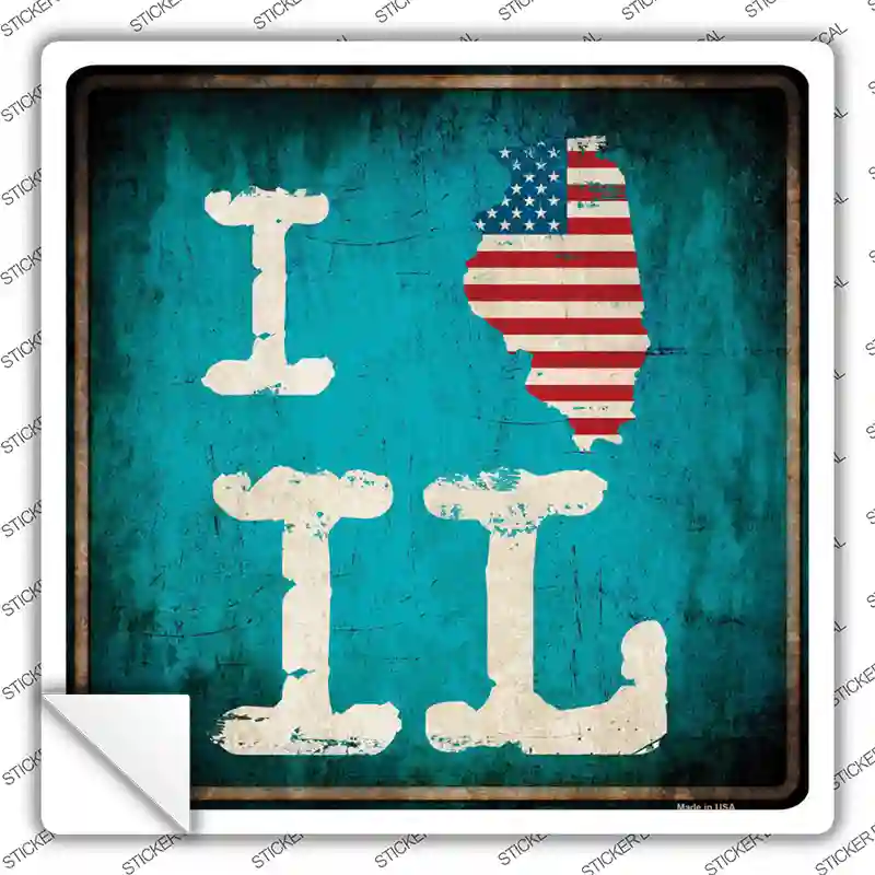 I Love Illinois Novelty Square Sticker Decal