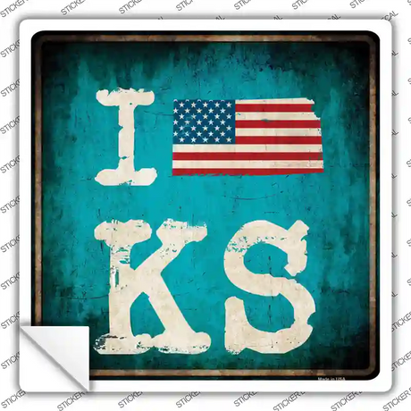 I Love Kansas Novelty Square Sticker Decal
