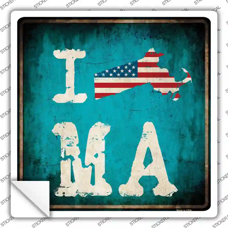 I Love Massachusetts Novelty Square Sticker Decal
