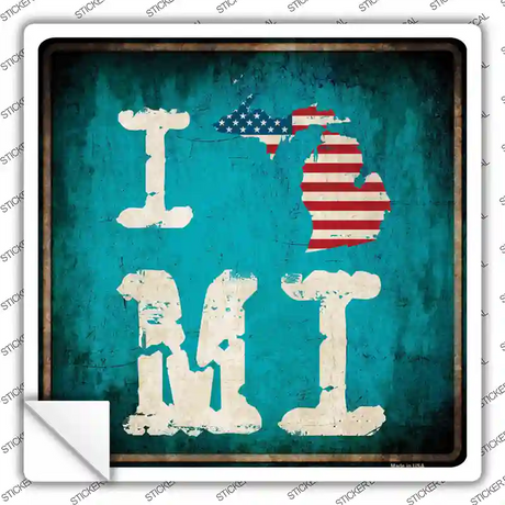 I Love Michigan Novelty Square Sticker Decal