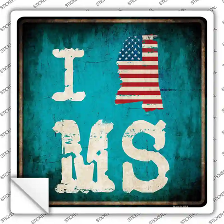 I Love Mississippi Novelty Square Sticker Decal