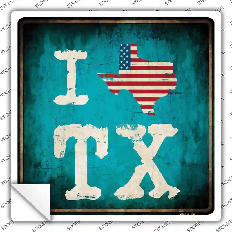 I Love Texas Novelty Square Sticker Decal