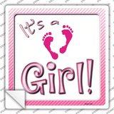 Its A Girl Footprints Novelty Square Sticker Decal