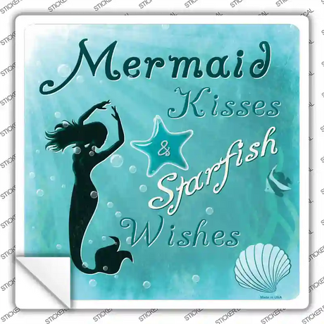 Mermaid Kisses Novelty Square Sticker Decal