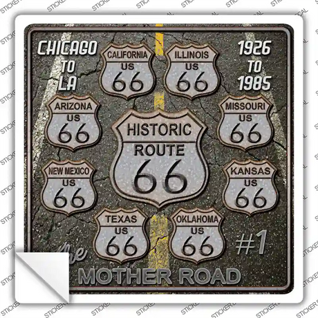 Route 66 Black Top Novelty Square Sticker Decal