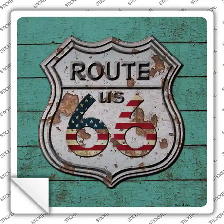 Route 66 Vintage On Wood Novelty Square Sticker Decal